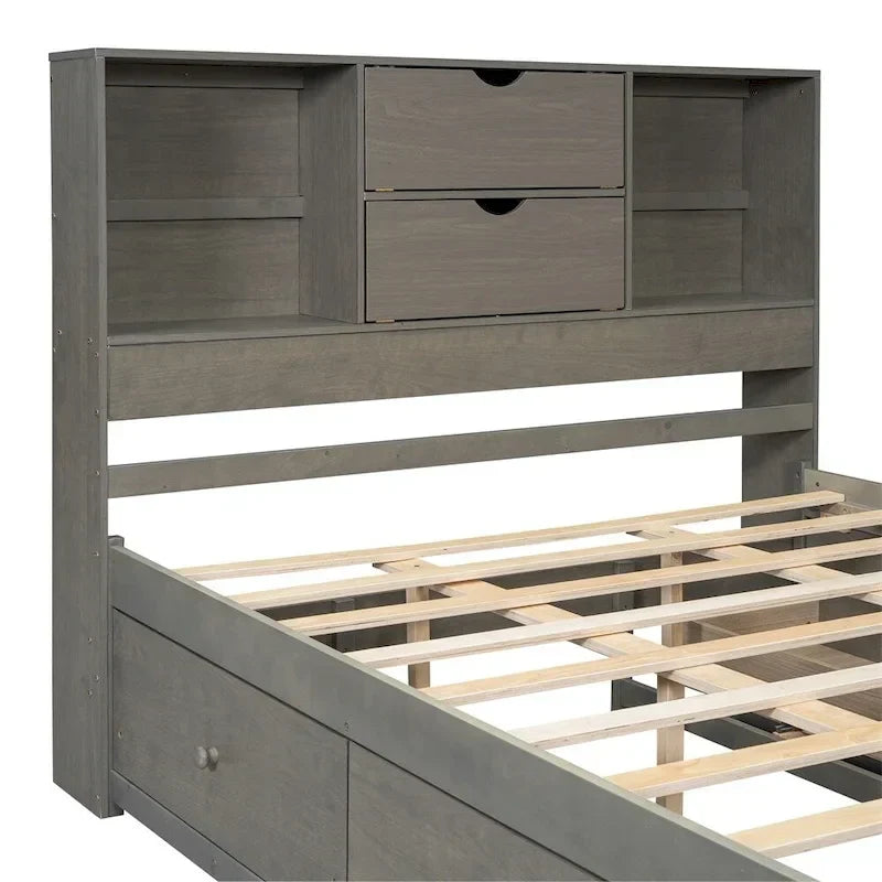 Letto a piattaforma King Size con testiera contenitore e 8 cassetti