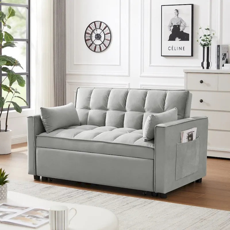 Divano letto 3 in 1 in velluto convertibile con letto estraibile e schienale reclinabile