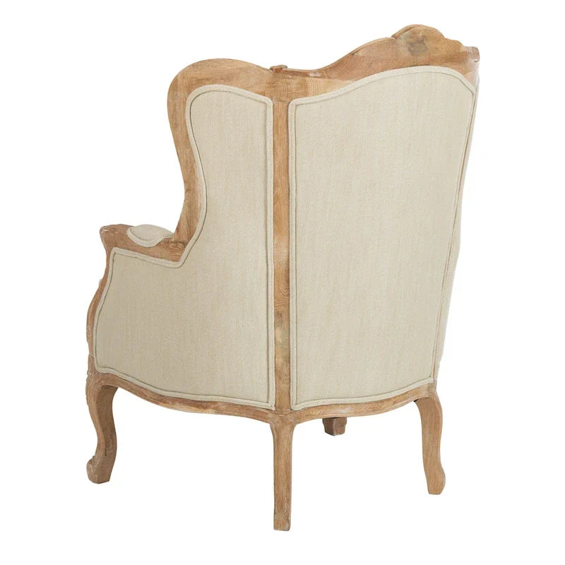 Poltrona con orecchioni Kali Oak in lino naturale - 34Lx34Px40H