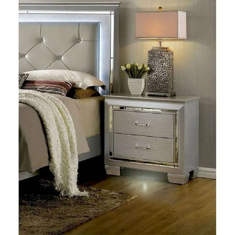 Comodino argento 1 pz Tavolino da notte Illuminazione a LED