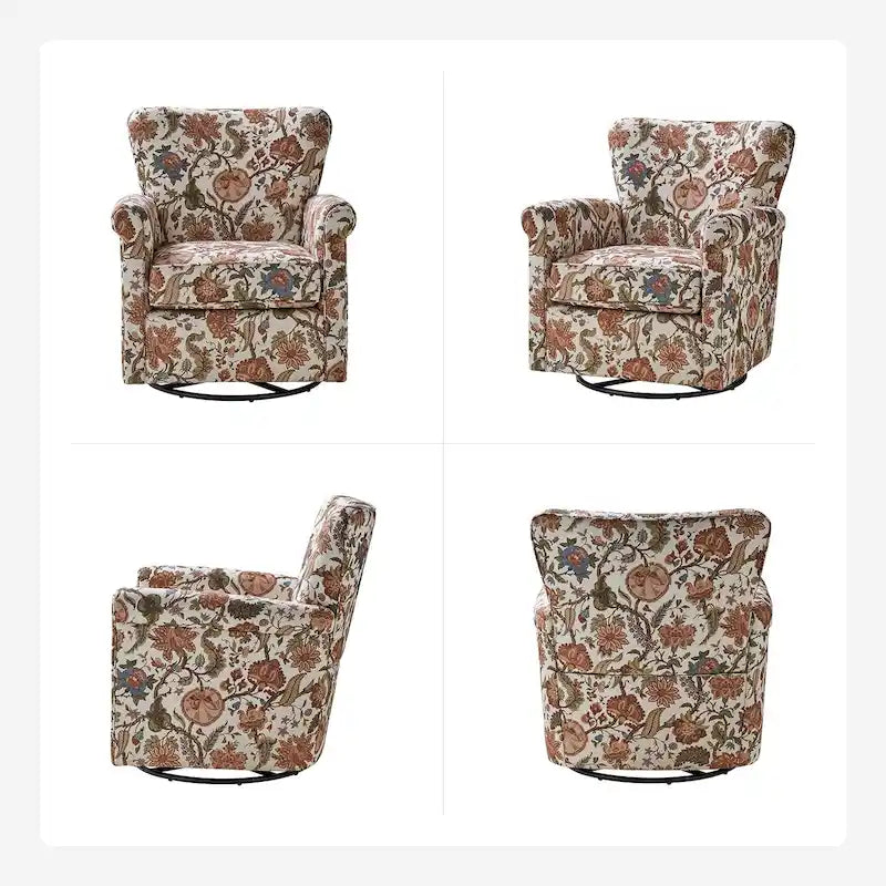 Poltrona girevole a dondolo Georg Comfortable Floral Fabric con braccioli arrotolati di HULALA HOME