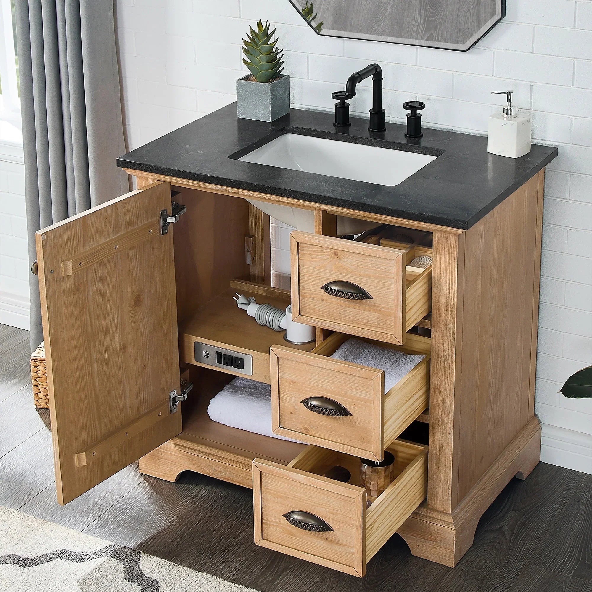 Mobile bagno Hervas con top in marmo naturale senza specchio