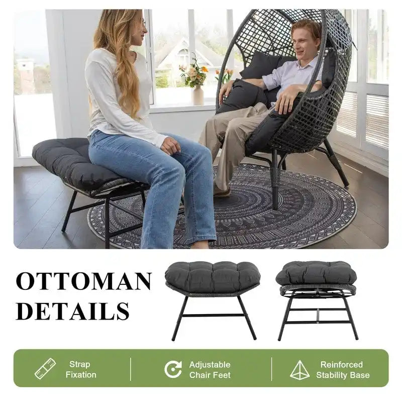 Sedia a Uovo da Interno FINCATI, Sedia a Uovo da Esterno da 440 libbre, Sedia a Uovo Oversize con Ottomana, Sedia a Uovo di Lusso Accogliente con Poggiapiedi