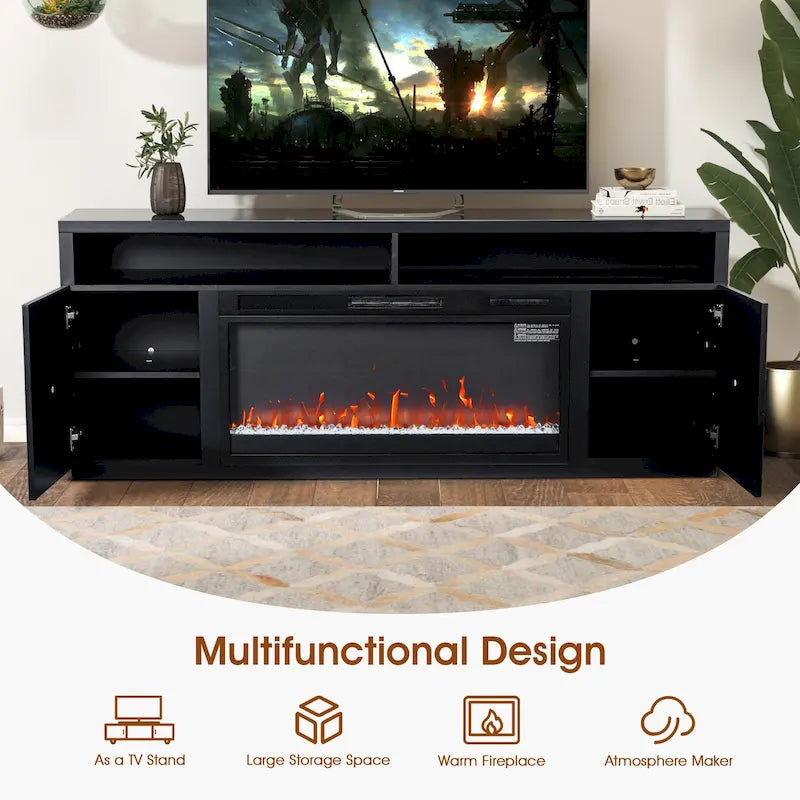 68 moderni mobili TV con camino elettrico RGB neri per televisori fino a 72 pollici