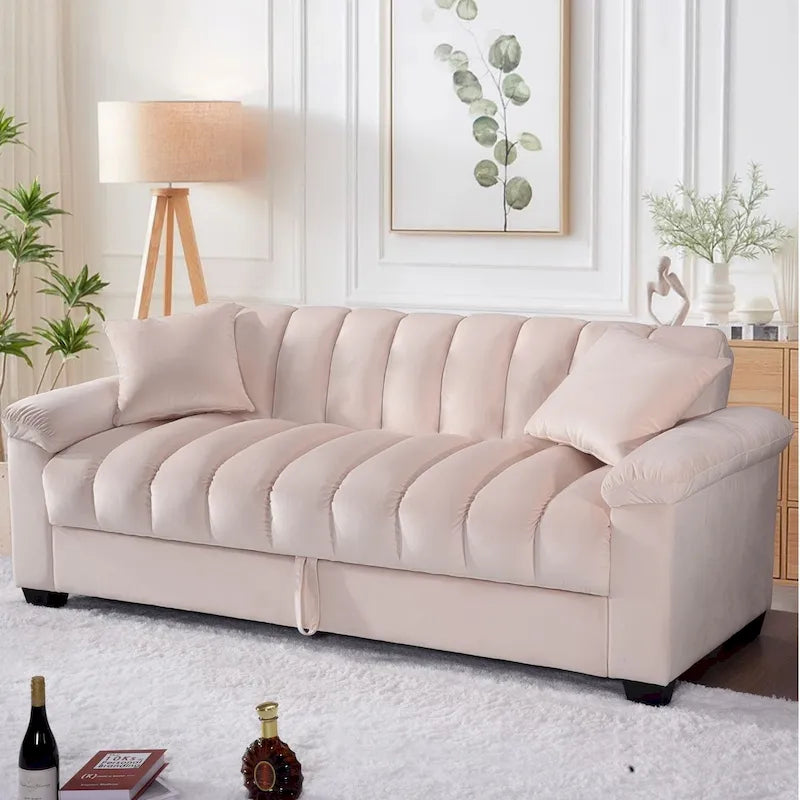 Divano letto convertibile in velluto da 82,7" con 2 cuscini